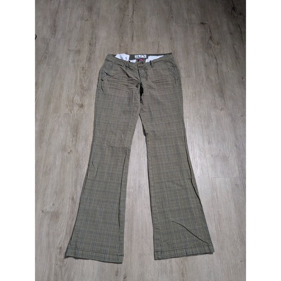 GLO jeans Pants - Y2K Glo Jeans Plaid Flare Pants Womens Juniors Size 3 Green Low Rise Stretch
